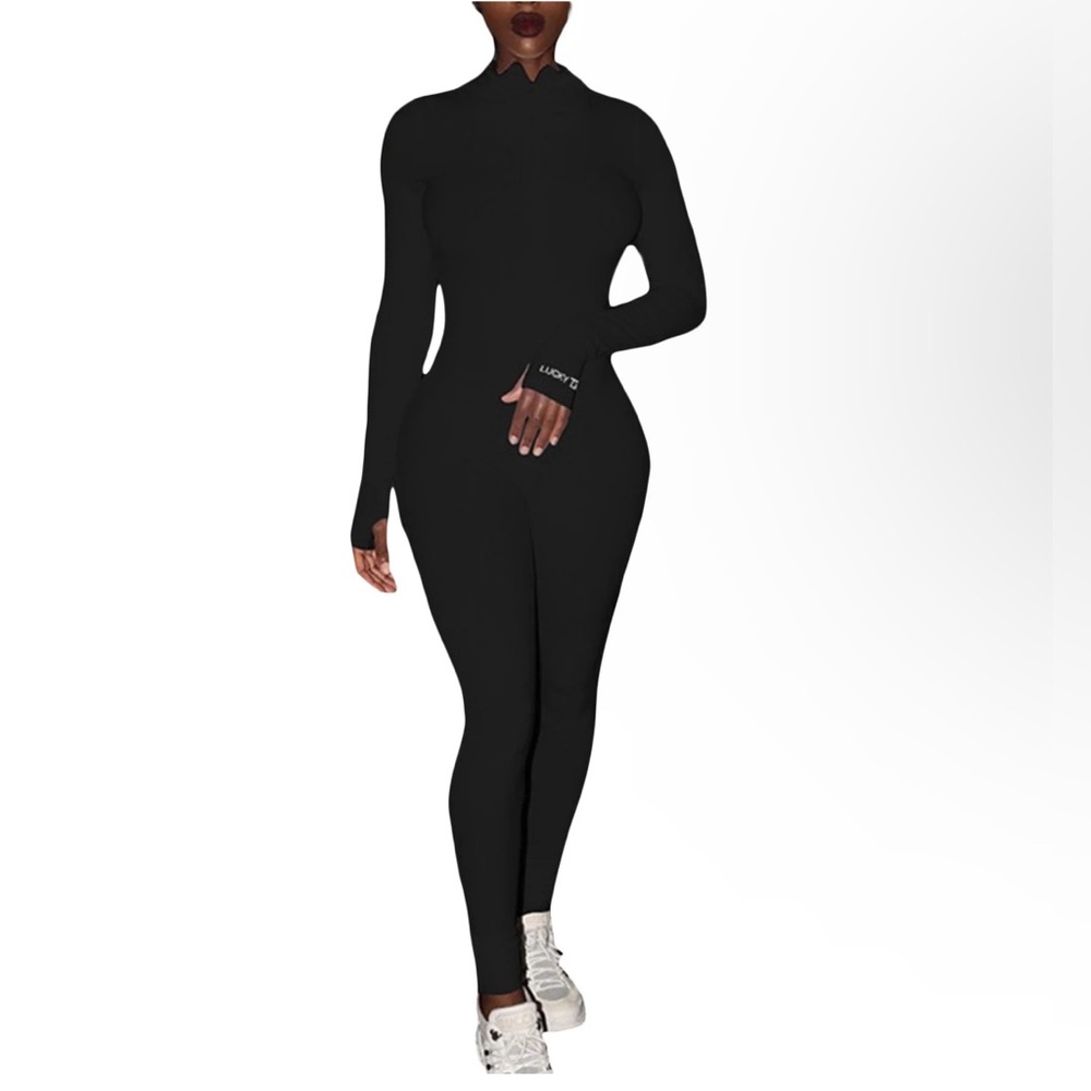 Women's Sexy Long Sleeve Lucky Label Bodycon Jumpsuit Turtleneck Romper Trousers
